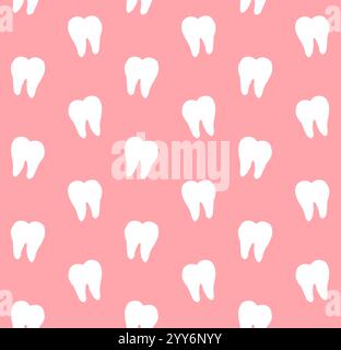 Vector seamless pattern of white hand drawn doodle tooth silhouette isolated on pink background Stock Vector