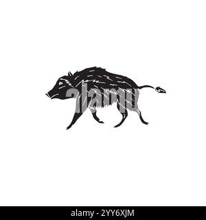 Vector hand drawn doodle sketch black wild boar isolated on white background Stock Vector