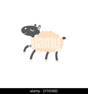 Vector colored hand drawn doodle sketch running sheep isolated on white background Stock Vector