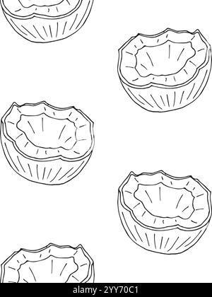 Vector seamless pattern of hand drawn doodle sketch half cut coconut isolated on white background Stock Vector