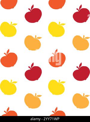 Vector seamless pattern of different color hand drawn doodle sketch apples silhouette isolated on white background Stock Vector