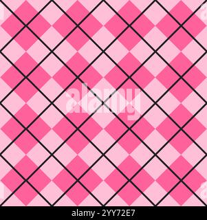 Vector seamless pattern of pink flat cartoon Plaid check isolated on white background Stock Vector