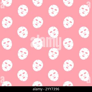 Vector seamless pattern of white flat face beauty mask isolated on pink background Stock Vector