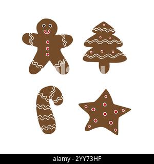 Vector set bundle of different hand drawn doodle sketch ginger bread cookies isolated on white background Stock Vector