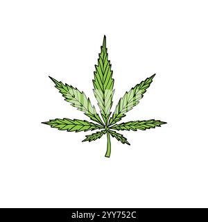 Vector hand drawn doodle sketch green colored hemp cannabis isolated on white background Stock Vector