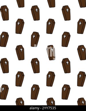 Vector seamless pattern of colored hand drawn doodle sketch coffin isolated on white background Stock Vector