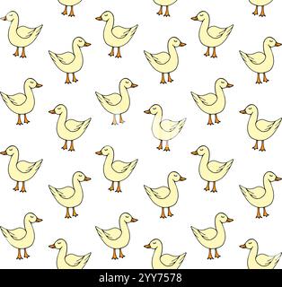 Vector seamless pattern of colored hand drawn doodle sketch duck isolated on white background Stock Vector
