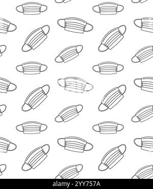 Vector seamless pattern of flat outline medical face mask isolated on white background Stock Vector