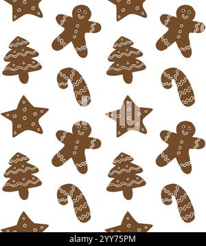 Vector seamless pattern of different hand drawn doodle sketch ginger bread cookies isolated on white background Stock Vector