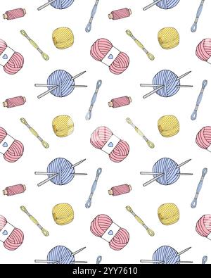 Vector seamless pattern of different colored hand drawn doodle sketch threads isolated on white background Stock Vector