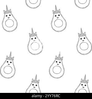 Vector seamless pattern of avocado unicorn horn Stock Vector