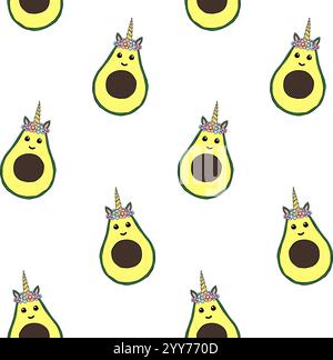 Vector seamless pattern of avocado with horn Stock Vector