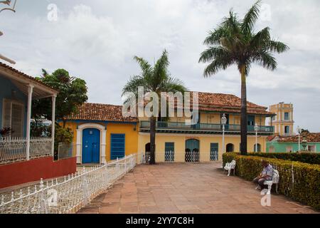 The Typical colonial buildings around Plaza |Mayor, Trinidad, Cuba Stock Photo