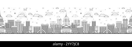 Seamless pattern with Outline Charleston West Virginia USA City Skyline with Modern Buildings Isolated on White. Vector Illustration. Stock Vector