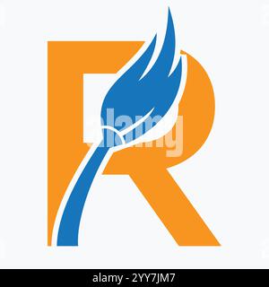 Initial Letter R House Cleaning Logo Concept With Clean Brush Symbol Vector Template Stock Vector