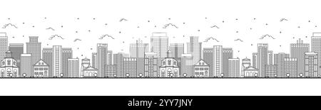 Seamless pattern with Outline Wilmington Delaware USA City Skyline with Historic Buildings Isolated on White. Vector Illustration. Wilmington Cityscap Stock Vector