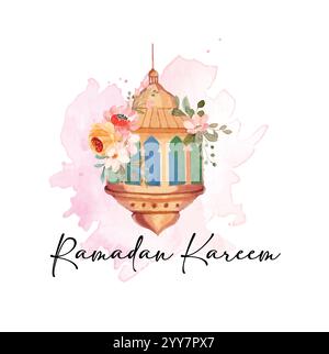Ramadan Kareem watercolor illustration, Islamic Ramadan Kareem greetings vector Stock Vector
