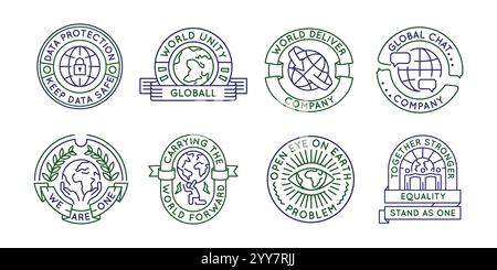 Set of 8 Global Unity and Earth Planet Logo Icons Stock Vector