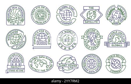 Set of 15 Global Unity and Earth Planet Logo Icons Stock Vector