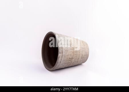 Grey retro style texture flowerpot on white isolated background Stock Photo