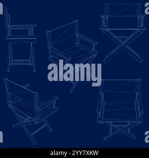 Folding Chair contour set. Vector illustration Stock Vector