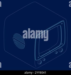 flat design retro classic tv contour. Isometric view. vector illustration Stock Vector