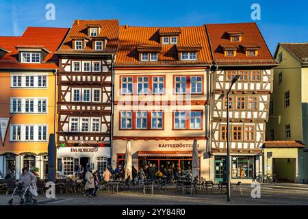 Fachwerkhäuser am Domplatz in Erfurt, Thüringen, Deutschland  | Half-timbered houses on Domplatz Cathedral square at the old town in Erfurt, Thuringia Stock Photo