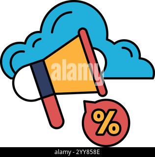 Illustration in concept of Megaphone with discount sign in line style Stock Vector