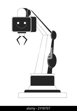 AI robotic arm with gripper black and white 2D line object Stock Vector