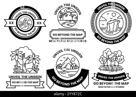 Set of illustrations in the concept of Natural tourist attractions in line style Stock Vector