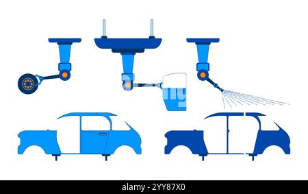 Automotive parts manufacturing 2D cartoon objects set Stock Vector