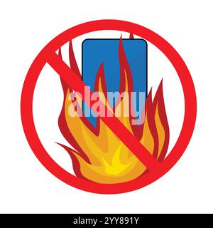 Forbidden symbol with a smartphone burning Stock Vector
