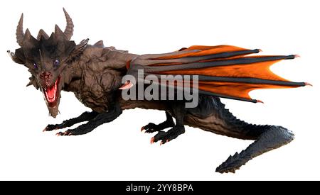 3D rendering of a fantasy dragon isolated on white background Stock ...