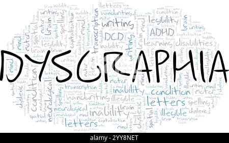 Dysgraphia word cloud conceptual design isolated on white background. Stock Vector