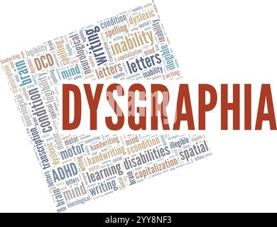 Dysgraphia word cloud conceptual design isolated on white background. Stock Vector