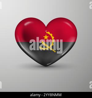 3d heart background with flag of Angola. An element of impact for the use you want to make of it. Stock Vector