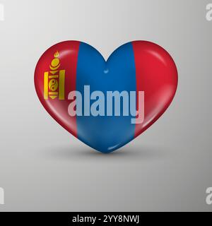 3d heart background with flag of Mongolia. An element of impact for the use you want to make of it. Stock Vector