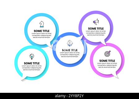 Infographic template with icons and 5 options or steps. Speech bubbles. Can be used for workflow layout, diagram, banner, webdesign. Vector illustrati Stock Vector