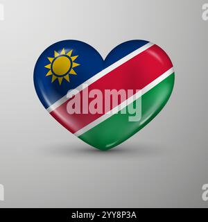3d heart background with flag of Namibia. An element of impact for the use you want to make of it. Stock Vector
