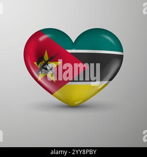 3d heart background with flag of Mozambique. An element of impact for the use you want to make of it. Stock Vector