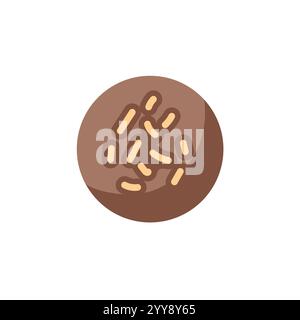 Round chocolate candy with a sprinkle of toppings in mocha mousse color. Dessert icon for bakery design isolated on white background. Stock Vector
