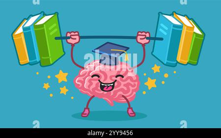 Brain student cartoon character studying with pencil Stock Vector Image ...