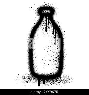 Milk Bottle icon graffiti with black spray paint. vector illustration. Stock Vector