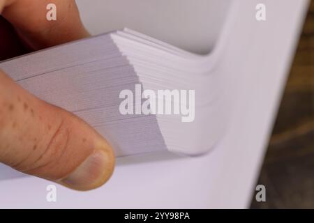 sheets of paper are used for writing, close-up of a piece of new pulp paper Stock Photo