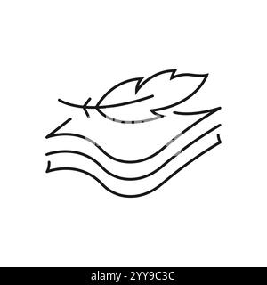 fabric with feather filler icon, high comfort structure, less weight, light or soft provides comfort skin, thin line symbol on white background - edit Stock Vector