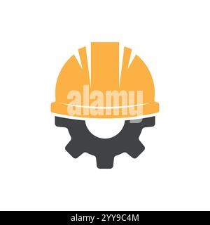 Helmet Construction with Gear Vector icon Design, helm logo gear vector Stock Vector