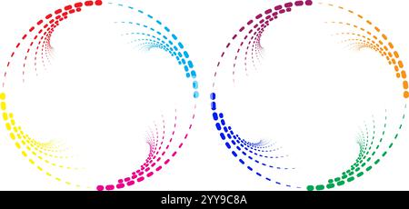 round and round rotating dotted outline circular objects with multiple colors Stock Vector