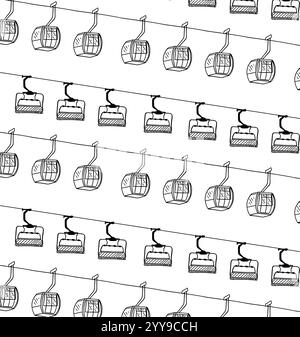 Cable cars and mountains pattern for kids wear. Vector graphic line seamless pattern with mountain lift Stock Vector