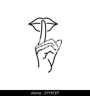 don't be loud icon, finger and lips outline, isolated on white Stock Vector