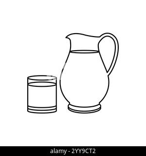 Milk jug and glass of milk linear icon isolated on white background. Vector isolated outline drawing. Editable stroke Stock Vector
